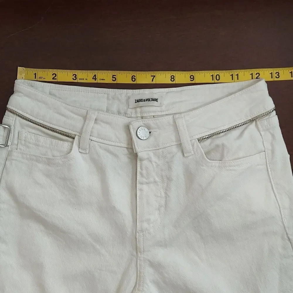Zadig & Voltaire Eva Cher Moto Zipper Raw Hem Skinny Jeans Sz 24